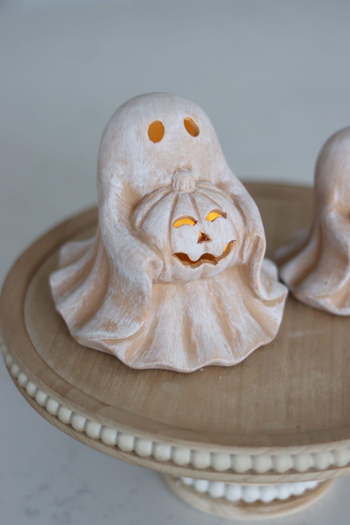 Set of 2 LED Terracotta Ghosts Holding Pumpkins