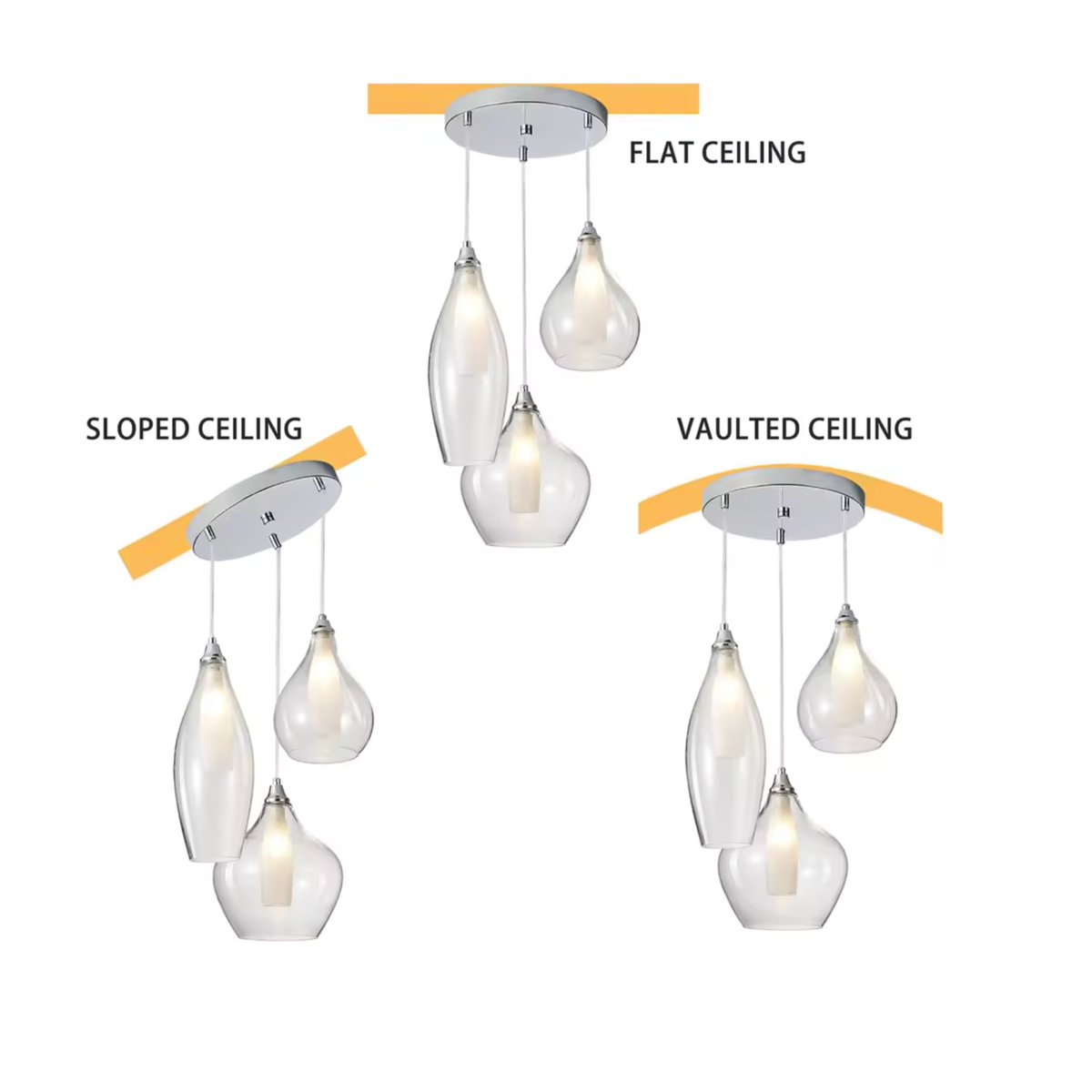 Chrome & Smoked Glass 3-Light Cluster Pendant | G9 LED Included