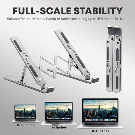 Extra Strong Adjustable Laptop, Stand Riser Laptop Holder for Desk Air-Ventilation Notebook Mount, Compatible with MacBook Air, Pro, Dell, 10-15.6” (Silver Upgrade version)
