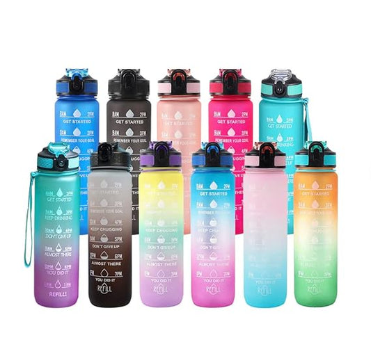 Unbreakable Sipper Water Bottle with Straw, Sports Water Bottle 1 Litre Leakproof Non Toxic Water Bottle for Gym (Silicone) (Assorted) (Pack of 1) Random color
