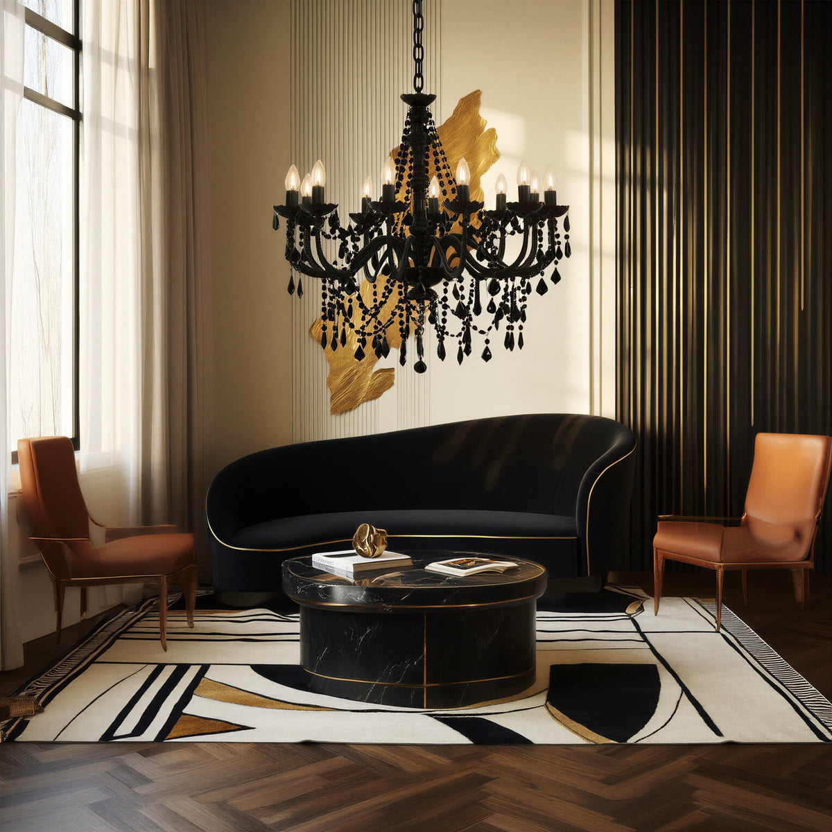 Black Beaded Crystal Chandelier 12-Light | E14 Dimmable