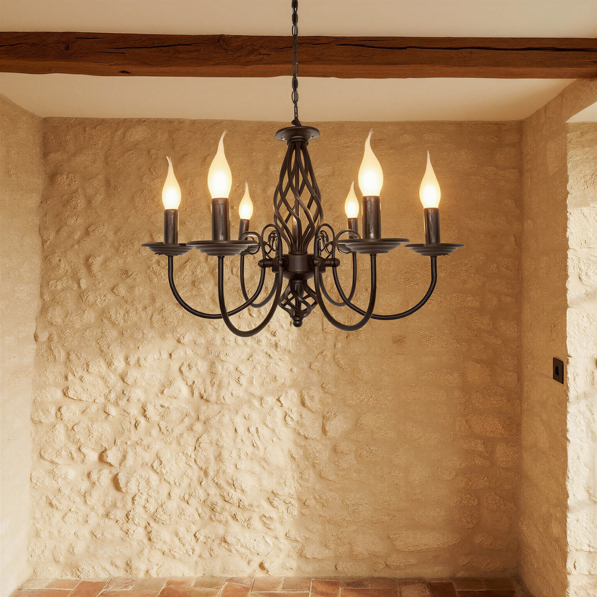 Black Candle Chandelier 6-Light | 58cm | E14 Sockets