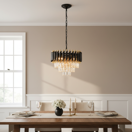 Black & Gold Crystal Chandelier | 3-Tier | E14