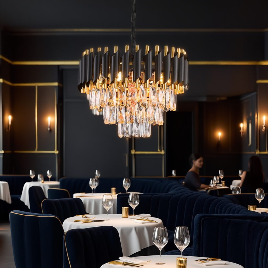 Black & Gold Crystal Chandelier | 3-Tier | E14