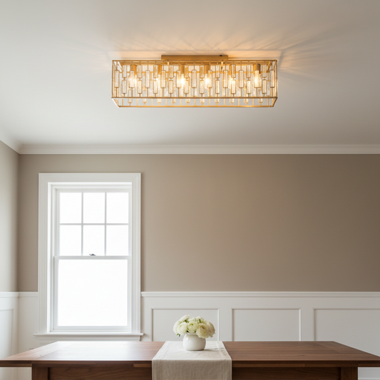 Gold Rectangular K9 Crystal Ceiling Light 98cm | E27