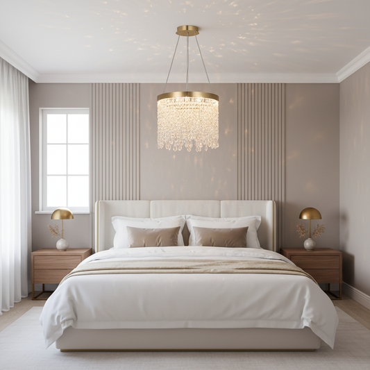 Gold Drum Crystal Chandelier | Hand-Beaded | Integrated LED