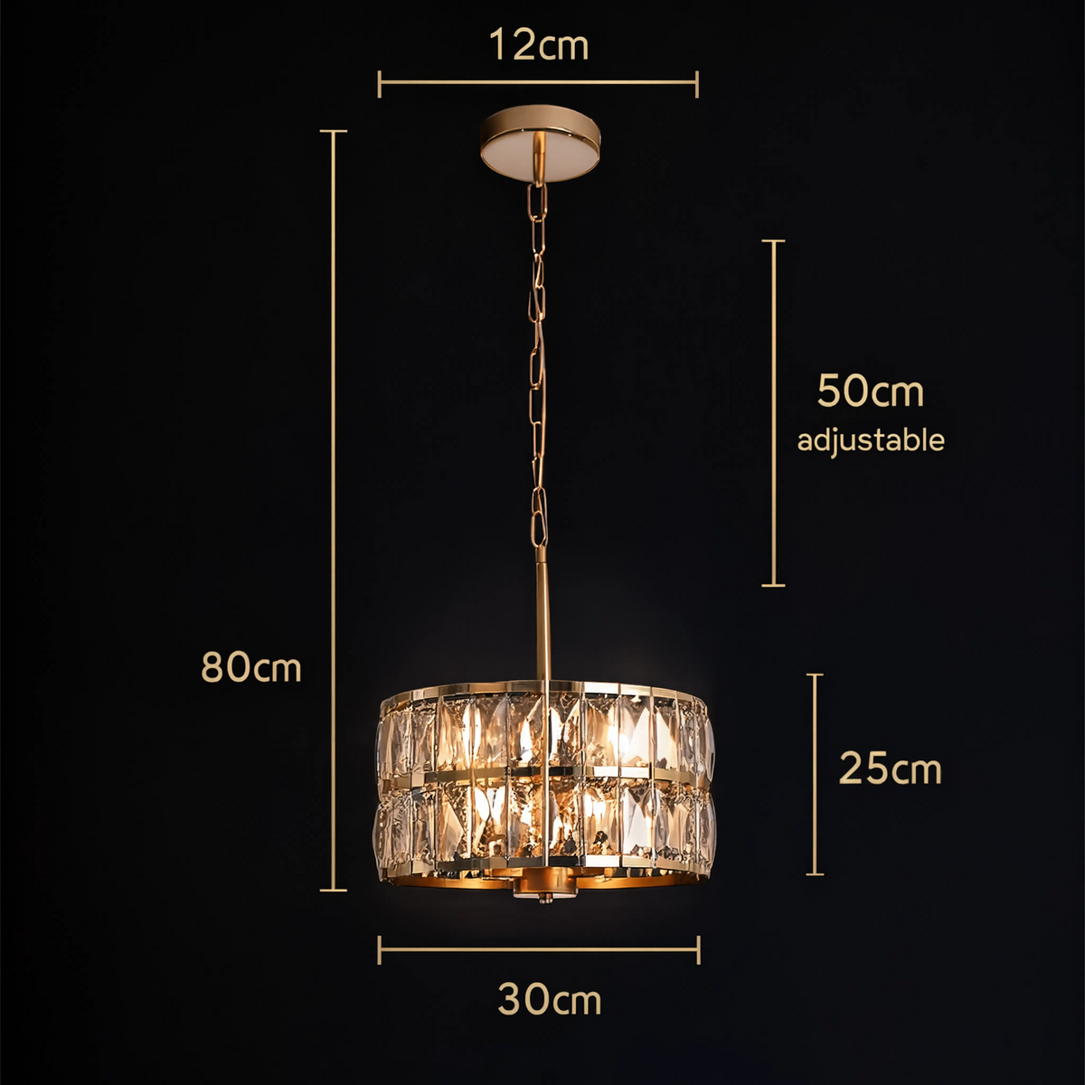Gold K9 Crystal Pendant Light 30cm | E14