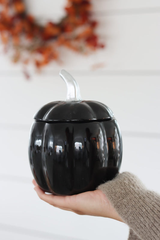 Ceramic Pumpkin Jar - Black Small