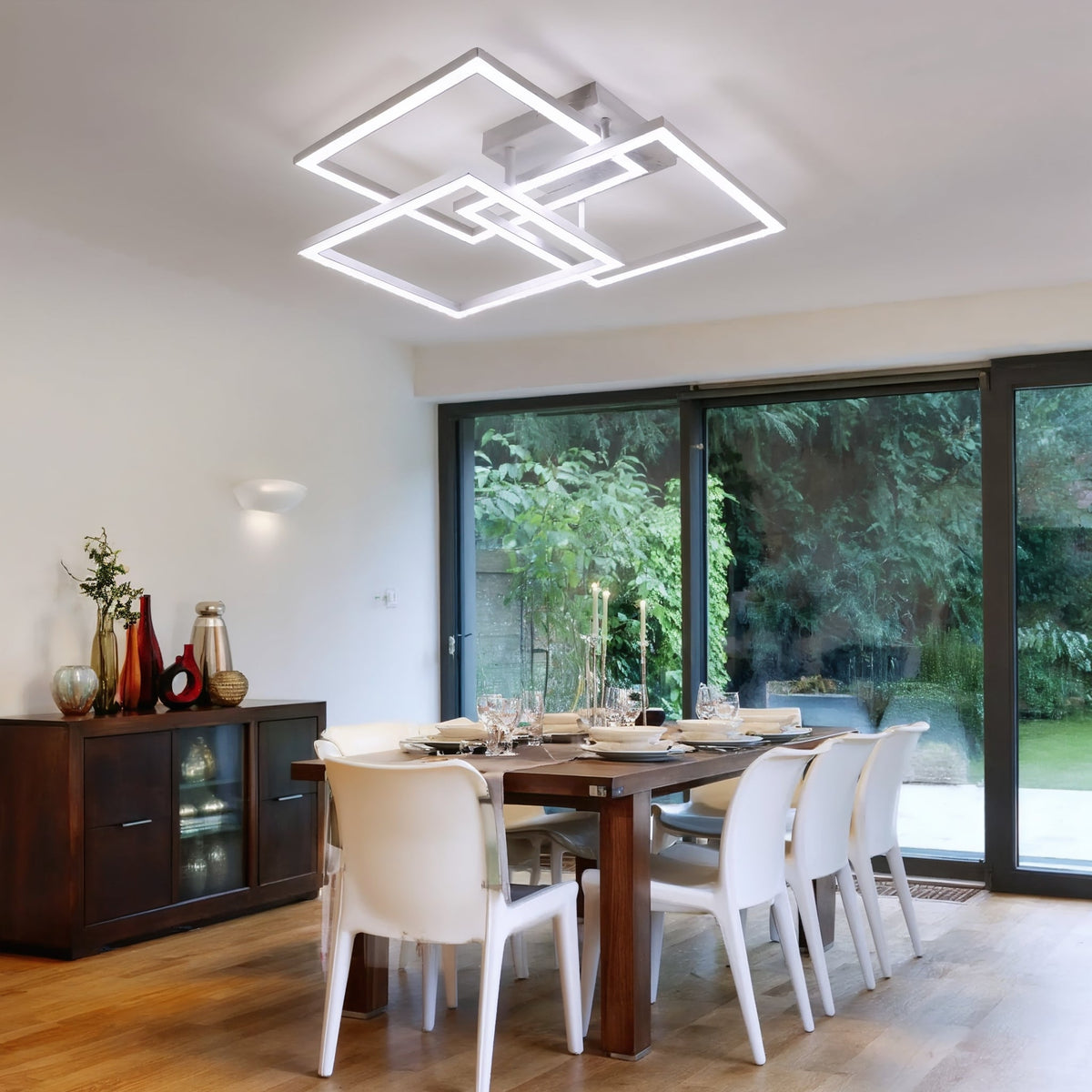 White Layered Square LED Ceiling Light | Dimmable Remote