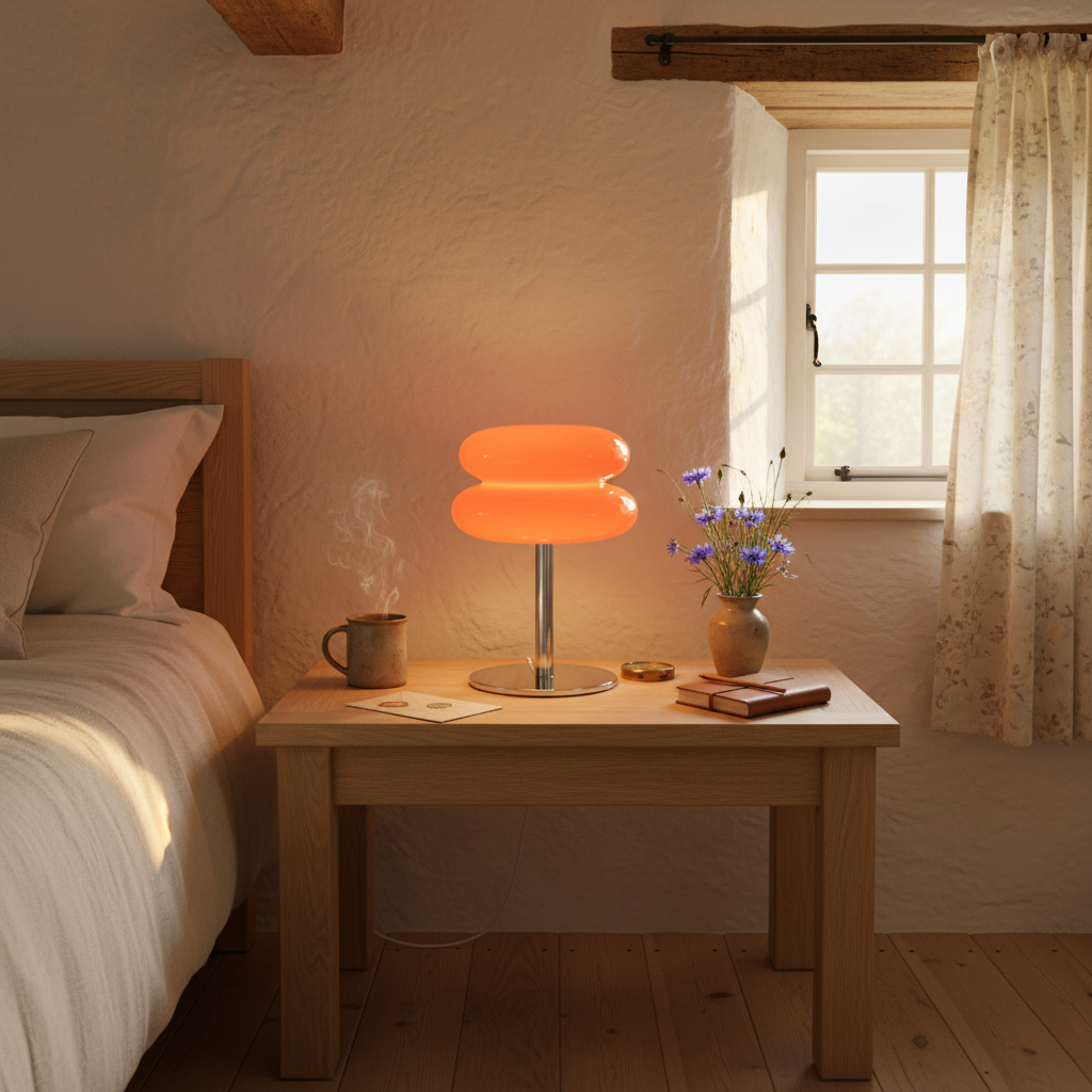 Orange Stacked Glass Bedside Lamp 28cm | 3-Colour Dimmable