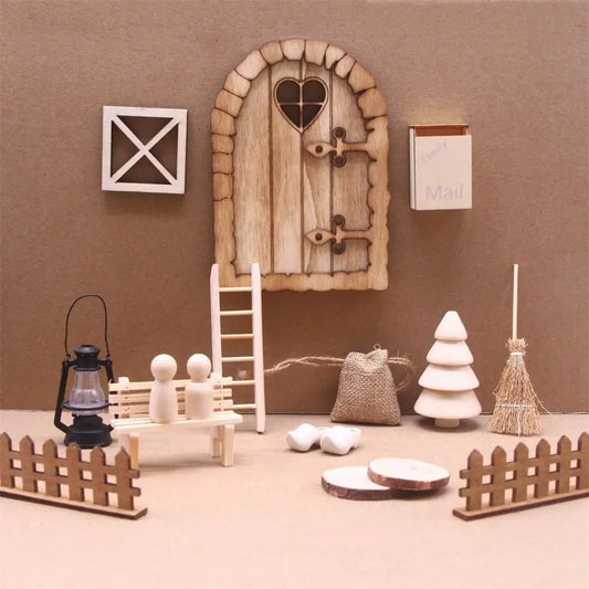 Christmas Accesories String Hat DollHouse Elf Kit Wreath Mini Tree Fairy House Simulation Scene Model Miniature Elf Door