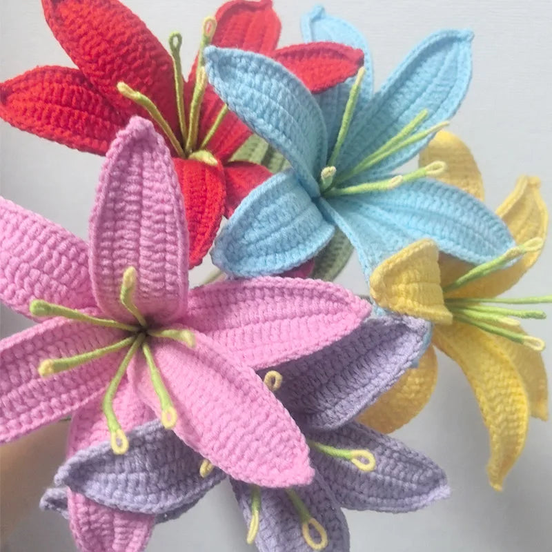 Handmade Knitted Lily Flower Bouquet Finished Bouquet For Home Accessories Decoration Ornament