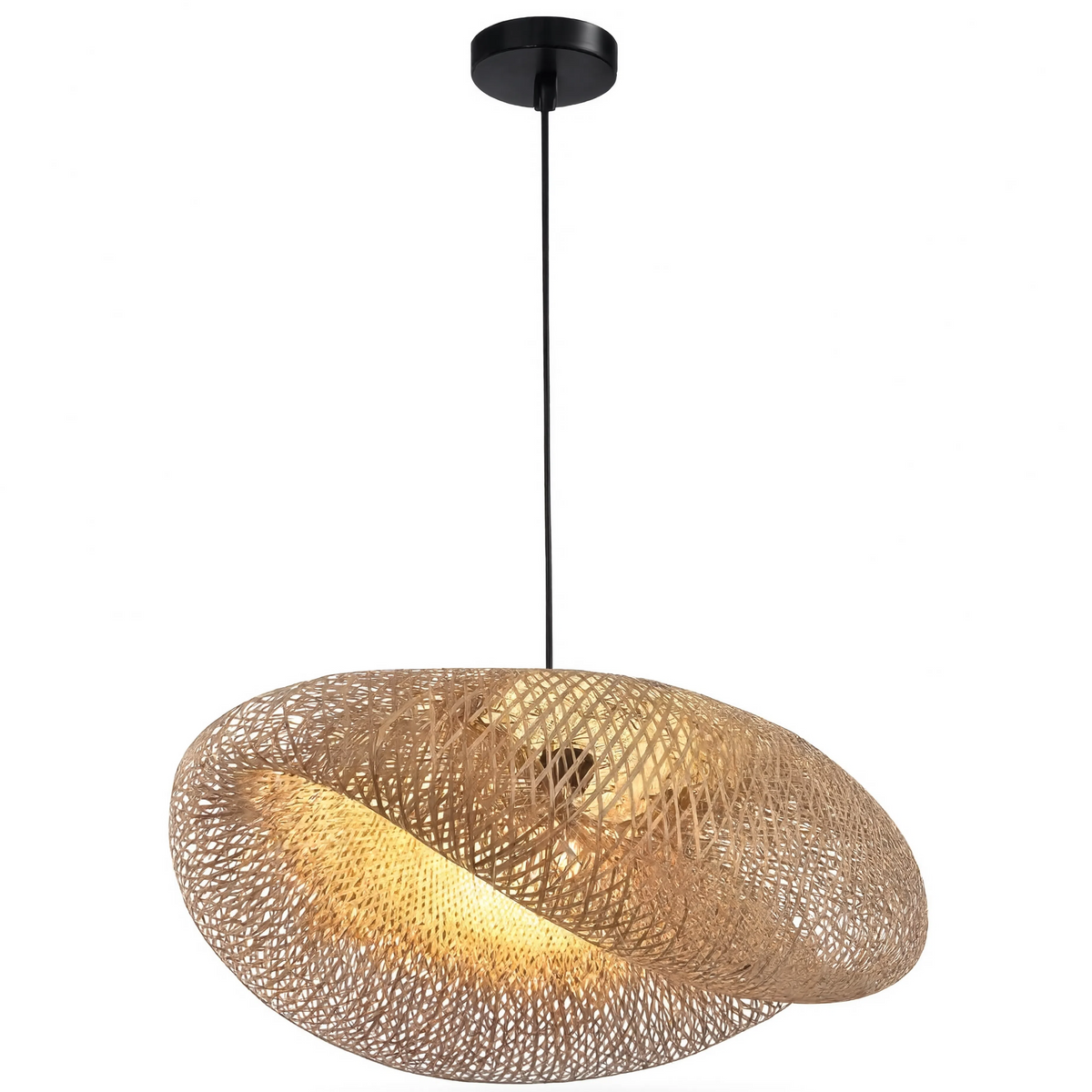 Sculptural Braided Bamboo Pendant Light Black Base | E27 Included