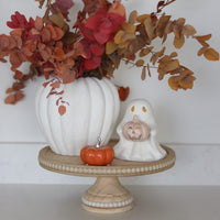 LED Ceramic Ghost - Holding Pumpkin