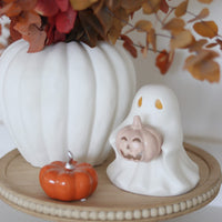 LED Ceramic Ghost - Holding Pumpkin