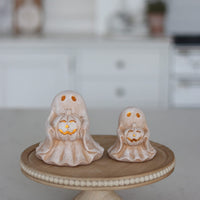 Set of 2 LED Terracotta Ghosts Holding Pumpkins