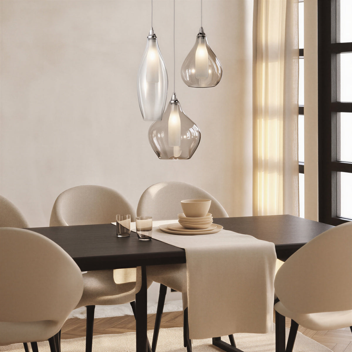 Chrome & Smoked Glass 3-Light Cluster Pendant | G9 LED Included