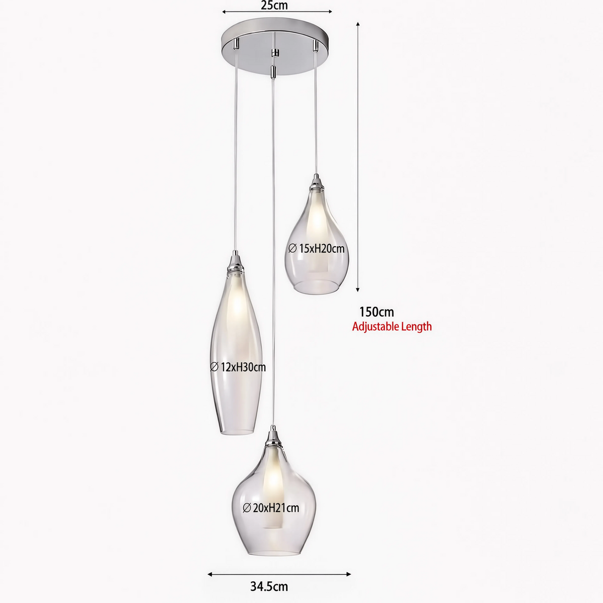 Chrome & Smoked Glass 3-Light Cluster Pendant | G9 LED Included