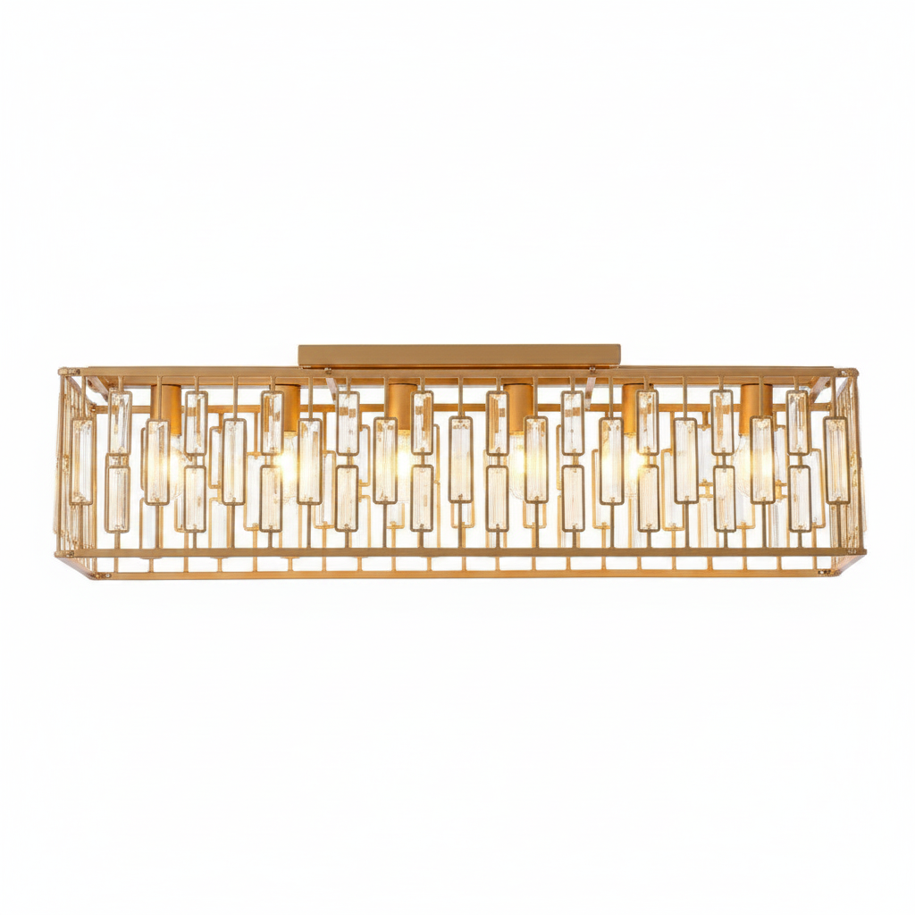 Gold Rectangular K9 Crystal Ceiling Light 98cm | E27