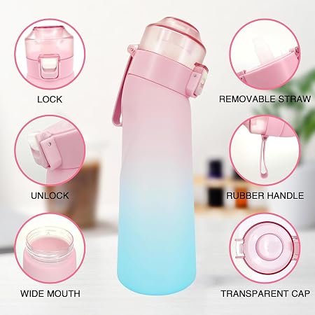 Sport water bottle 650ml, Air Up Water Bottle BPA Free, Scent Water Cup with 1 Random Flavour Pods, Leak Proof Sports Water Cup with Straw&Pods Suitable for Outdoor Sports