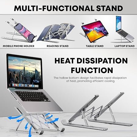 Extra Strong Adjustable Laptop, Stand Riser Laptop Holder for Desk Air-Ventilation Notebook Mount, Compatible with MacBook Air, Pro, Dell, 10-15.6” (Silver Upgrade version)