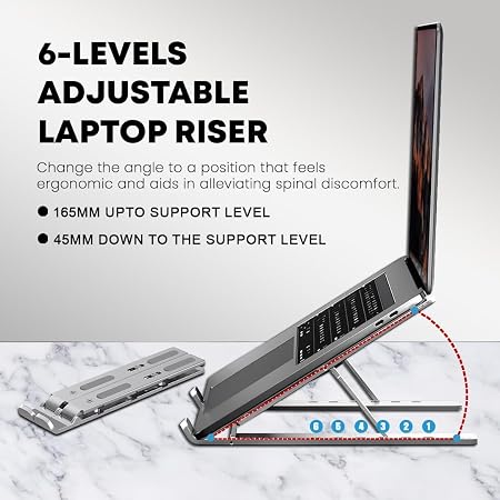 Extra Strong Adjustable Laptop, Stand Riser Laptop Holder for Desk Air-Ventilation Notebook Mount, Compatible with MacBook Air, Pro, Dell, 10-15.6” (Silver Upgrade version)