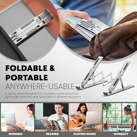 Extra Strong Adjustable Laptop, Stand Riser Laptop Holder for Desk Air-Ventilation Notebook Mount, Compatible with MacBook Air, Pro, Dell, 10-15.6” (Silver Upgrade version)