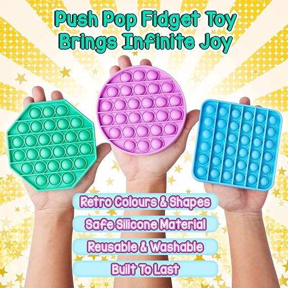 Push it Pop it Toys Pop Bubble Fidget Sensory Toy Poppet Relief for Kids Made of Silicone Rubber, Non-Toxic, Durable and Washable Fidget Toy Pack, Stress Anxiety Reliever Adults & Children