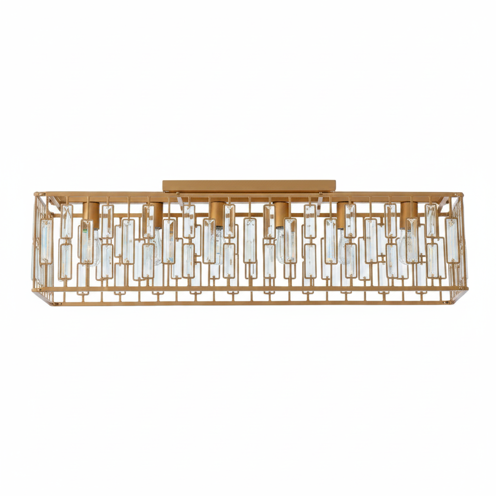 Gold Rectangular K9 Crystal Ceiling Light 98cm | E27