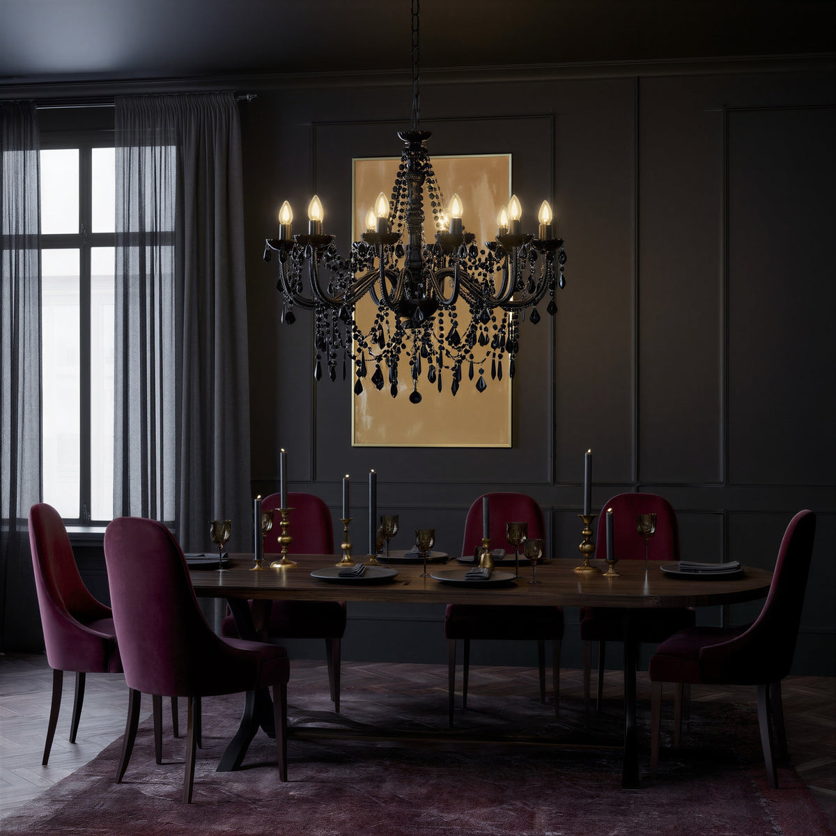 Black Beaded Crystal Chandelier 12-Light | E14 Dimmable