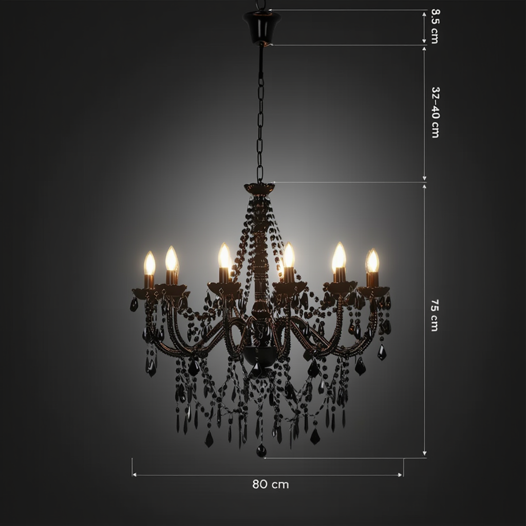Black Beaded Crystal Chandelier 12-Light | E14 Dimmable