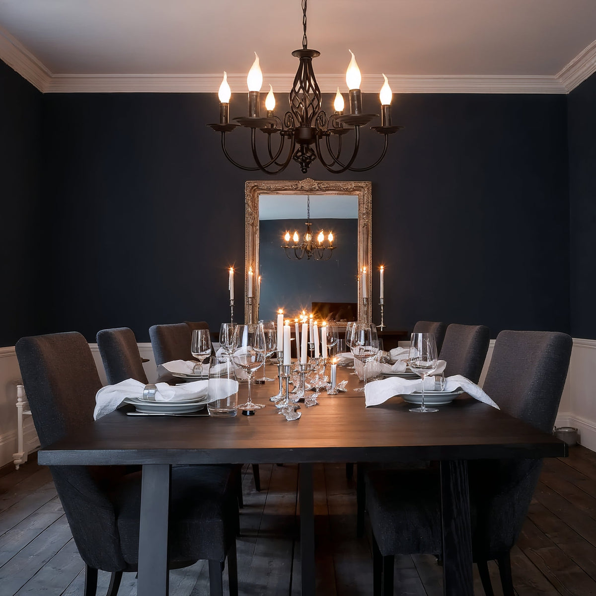Black Candle Chandelier 6-Light | 58cm | E14 Sockets