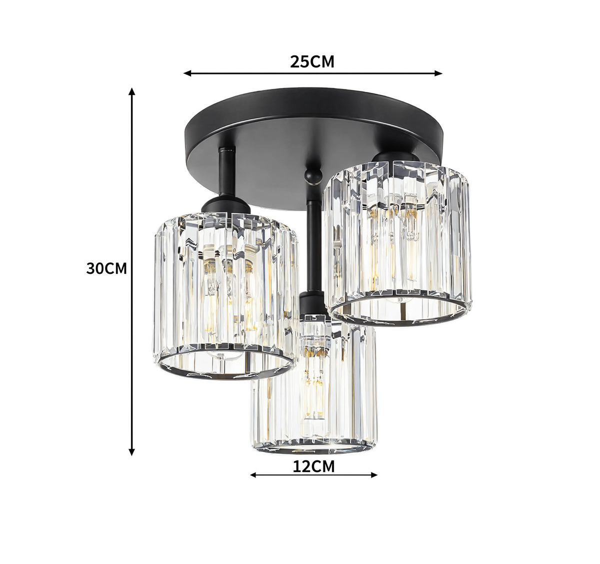 Black K9 Crystal Ceiling Light 3-Light | E27
