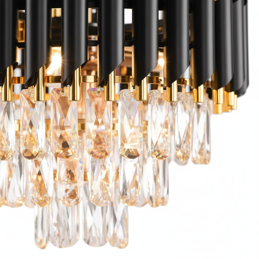 Black & Gold Crystal Chandelier | 3-Tier | E14