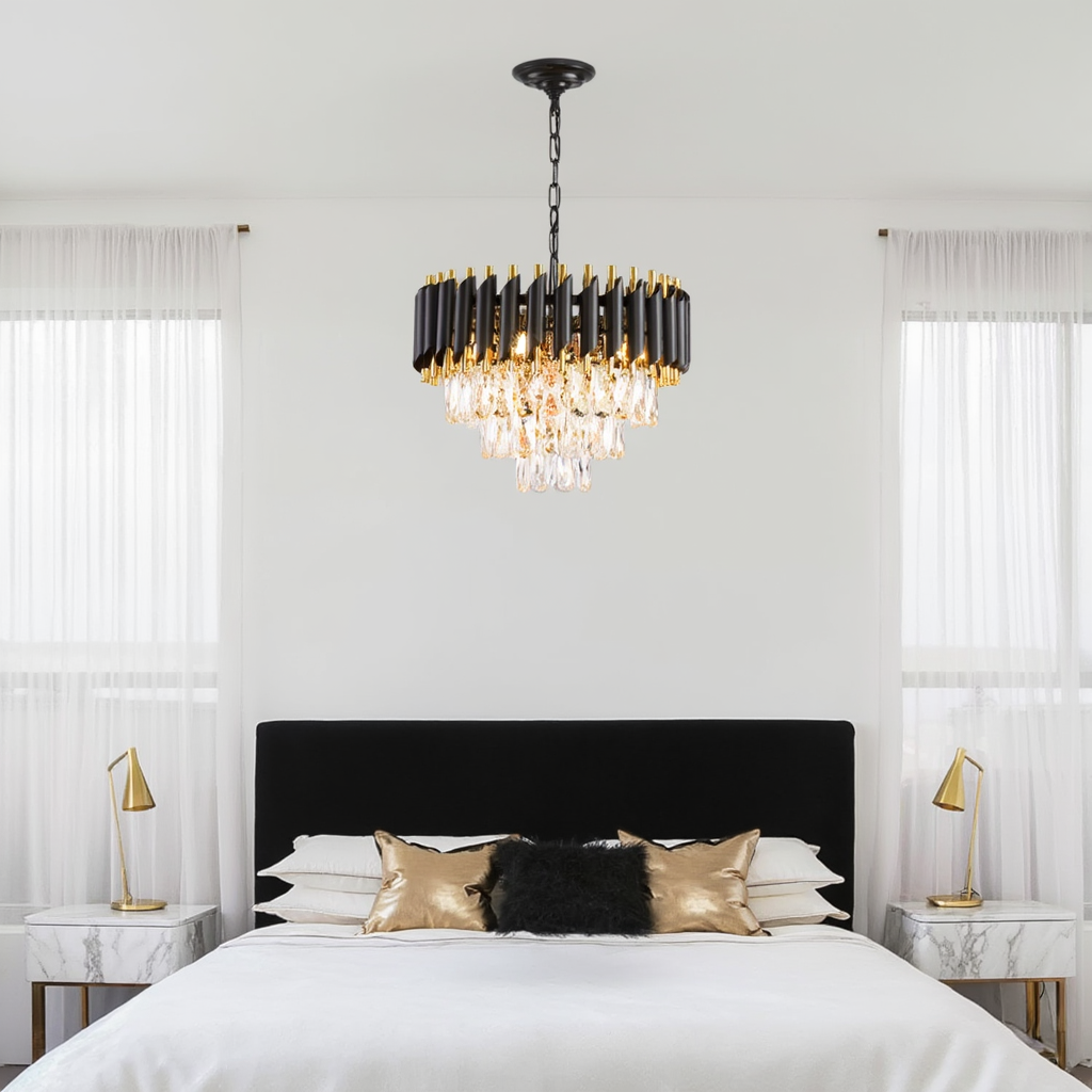 Black & Gold Crystal Chandelier | 3-Tier | E14
