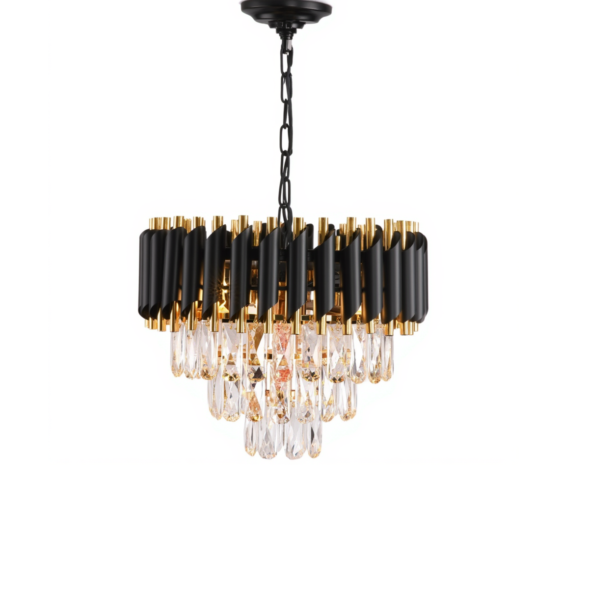Black & Gold Crystal Chandelier | 3-Tier | E14