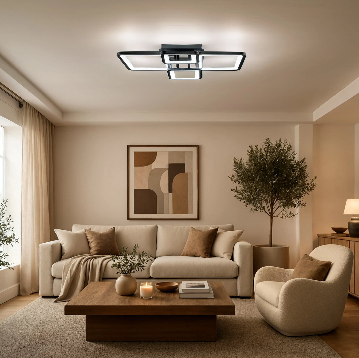 Black Square LED Ceiling Light | Dimmable | App & Remote