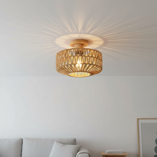 Boho Rattan Ceiling Light 20cm | Vintage | E27 LED Included