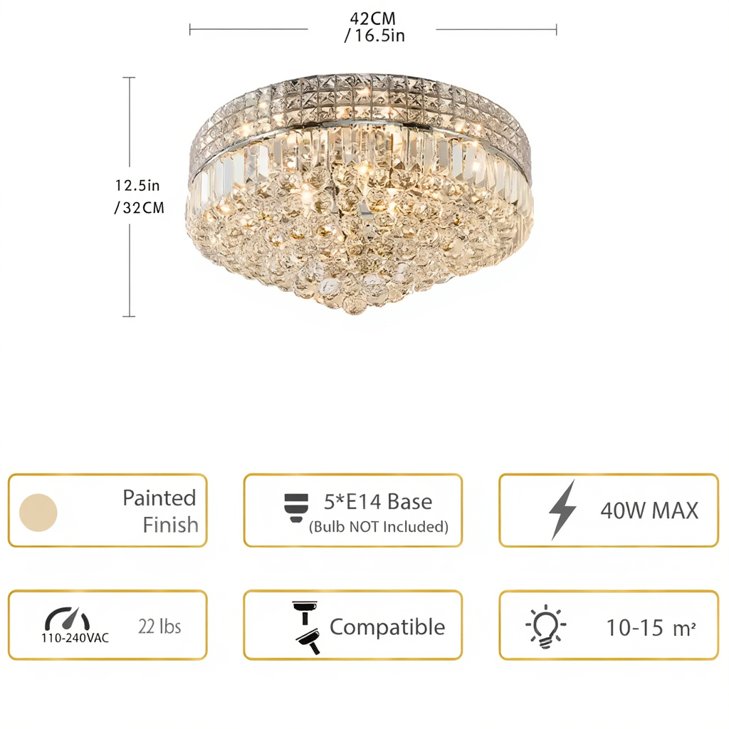 Chrome Crystal Ceiling Light 42cm | 5-Light E14 | Dimmable