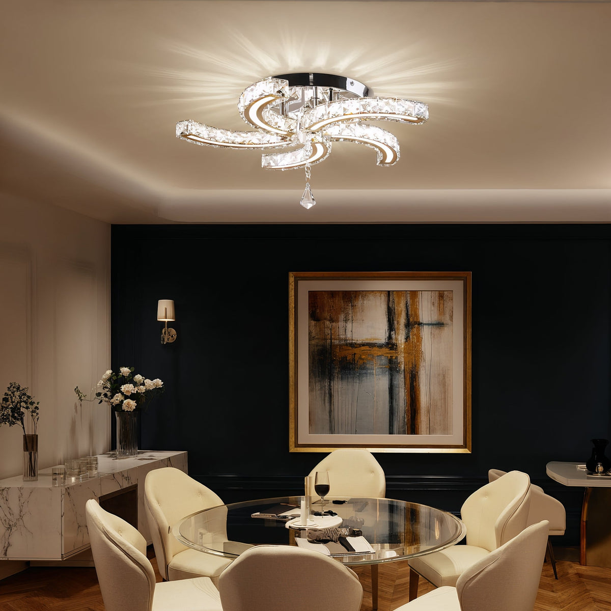 Chrome Crystal Flower Ceiling Light | Dimmable | App Control