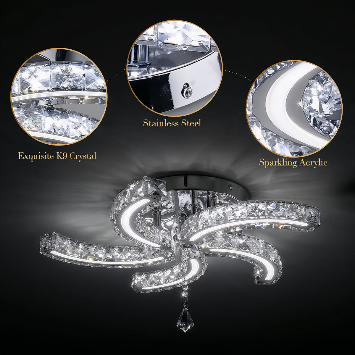 Chrome Crystal Flower Ceiling Light | Dimmable | App Control