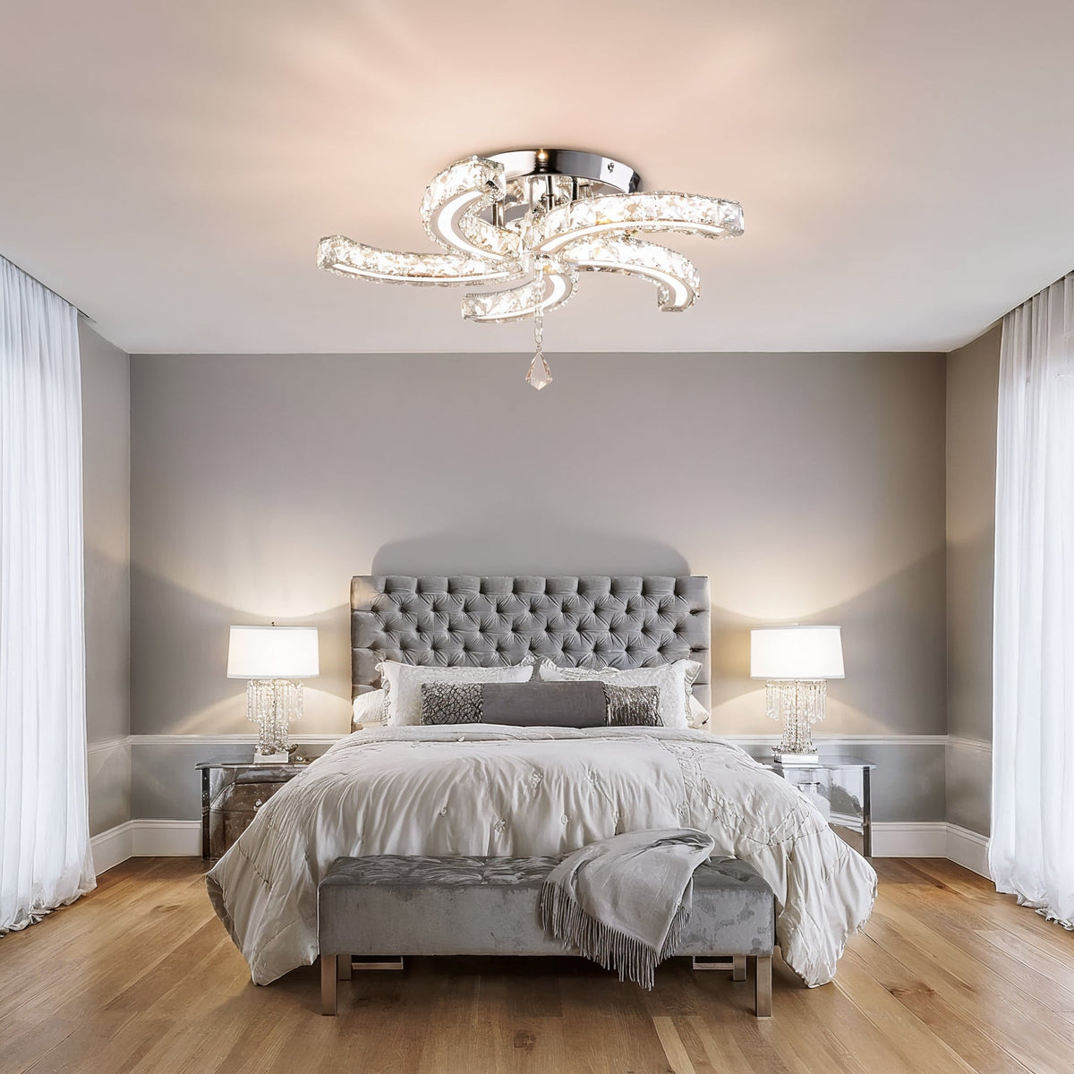 Chrome Crystal Flower Ceiling Light | Dimmable | App Control