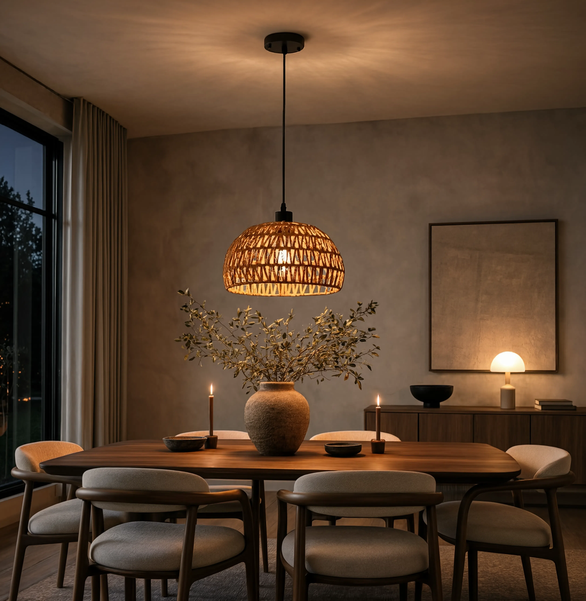 Rattan Dome Pendant Light 31cm | Farmhouse| E27 Included