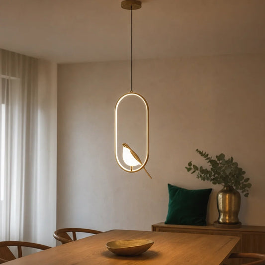 Gold Bird LED Pendant Light | Sculptural | Adjustable Height