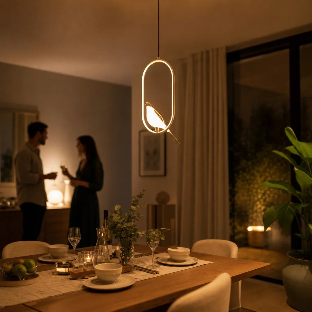 Gold Bird LED Pendant Light | Sculptural | Adjustable Height