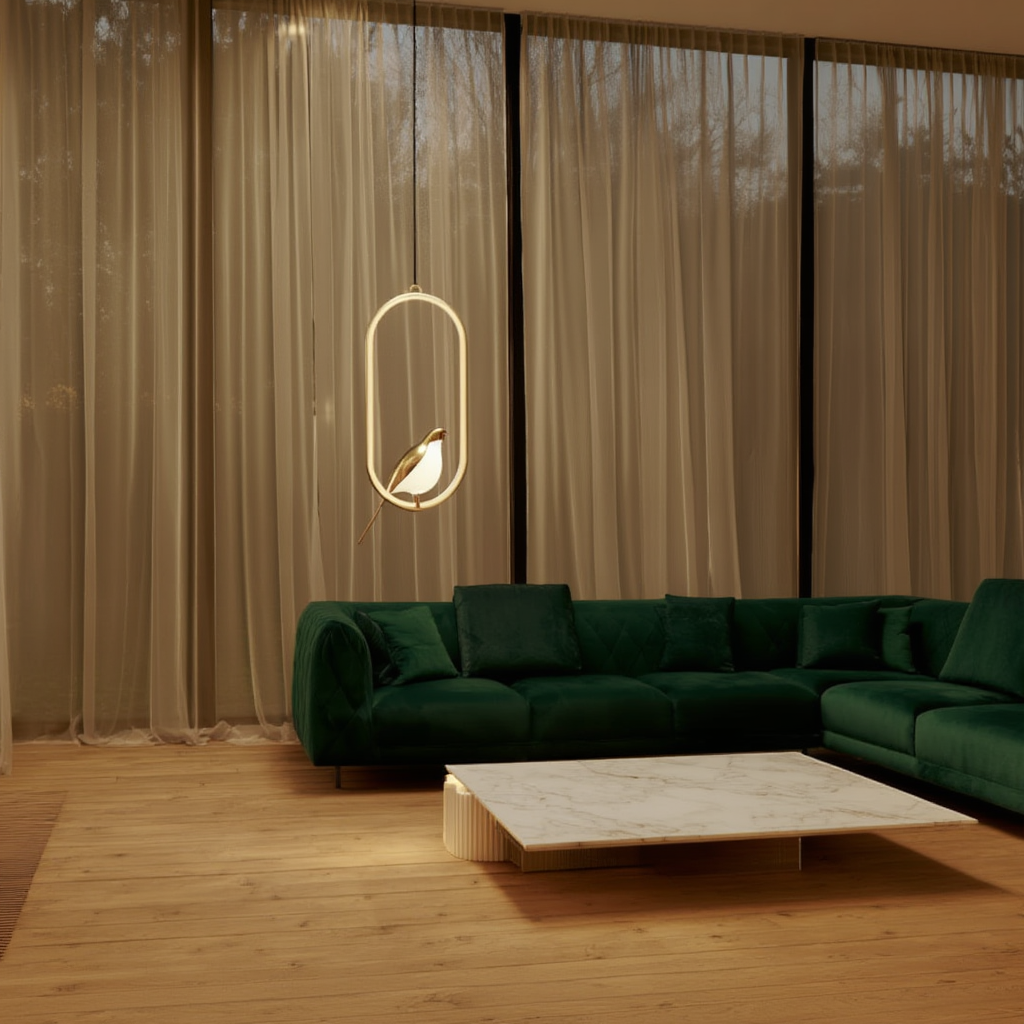 Gold Bird LED Pendant Light | Sculptural | Adjustable Height