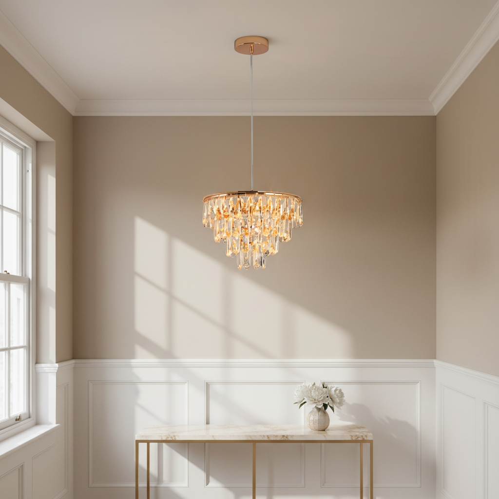 Gold Crystal Mini Chandelier 35cm | Integrated LED | 3 Colour Settings