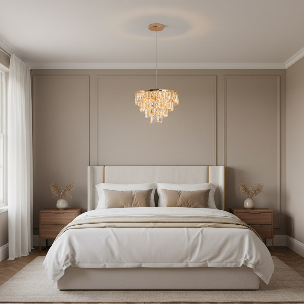 Gold Crystal Mini Chandelier 35cm | Integrated LED | 3 Colour Settings
