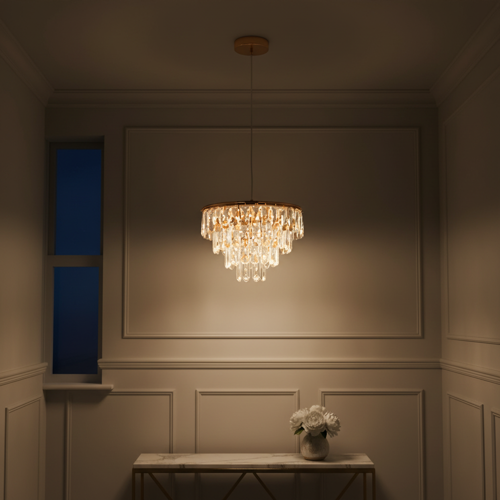 Gold Crystal Mini Chandelier 35cm | Integrated LED | 3 Colour Settings