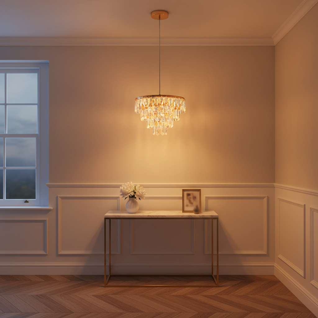 Gold Crystal Mini Chandelier 35cm | Integrated LED | 3 Colour Settings